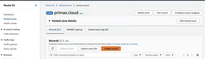 Create an alias DNS record on Route53