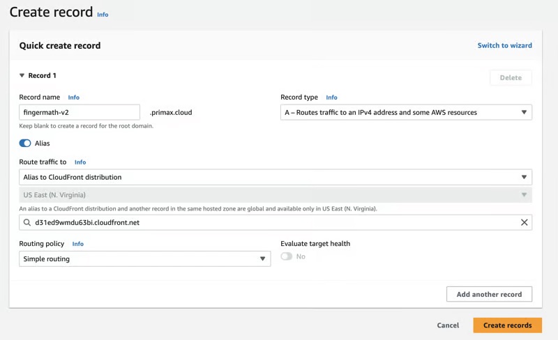 Create an alias DNS record on Route53