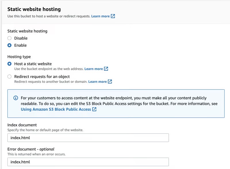 Set up S3 for static website hosting