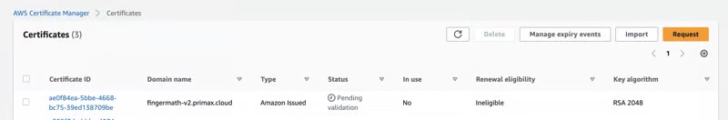 Request certificate with AWS Certificate Manager
